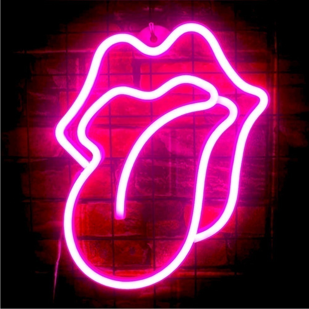 Lipstick Tongue Neon Pink LED Light Sign Dorm Bedroom Party Bride Cute Decor